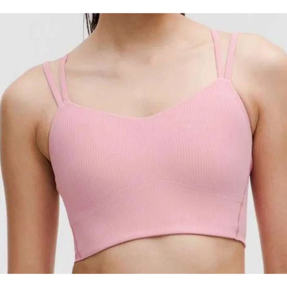LULULEMON LIKE A CLOUD LONGLINE BRA B/C RIBBED PINK COLOR SIZE 4 NWT
